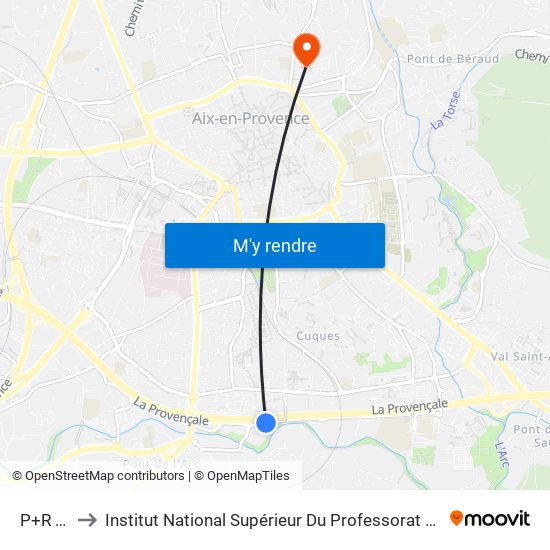 P+R Krypton to Institut National Supérieur Du Professorat Et De L'Éducation (Site D'Aix-En-Provence) map