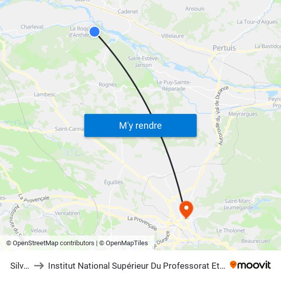 Silvacane to Institut National Supérieur Du Professorat Et De L'Éducation (Site D'Aix-En-Provence) map