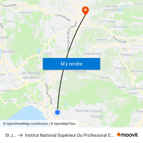 St Joseph to Institut National Supérieur Du Professorat Et De L'Éducation (Site D'Aix-En-Provence) map