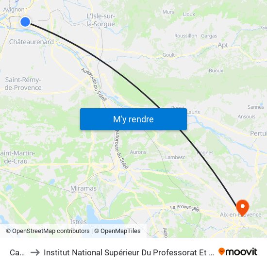 Cap Sud to Institut National Supérieur Du Professorat Et De L'Éducation (Site D'Aix-En-Provence) map
