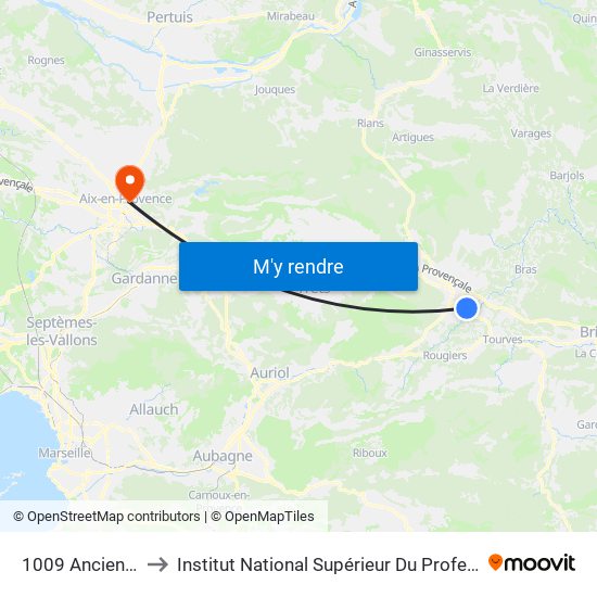 1009 Ancien Chemin De Tourves to Institut National Supérieur Du Professorat Et De L'Éducation (Site D'Aix-En-Provence) map