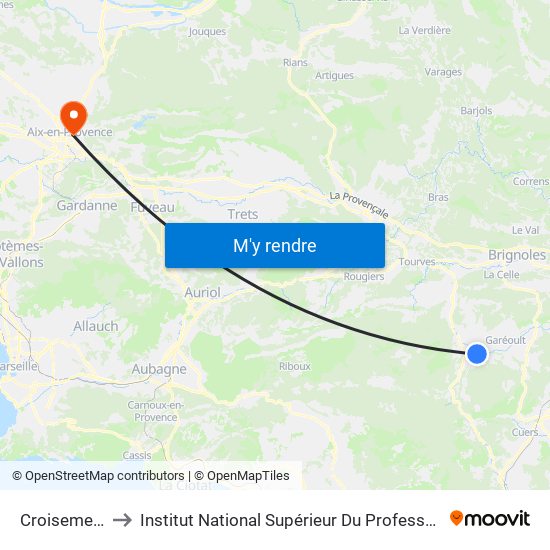 Croisement De Neoules to Institut National Supérieur Du Professorat Et De L'Éducation (Site D'Aix-En-Provence) map