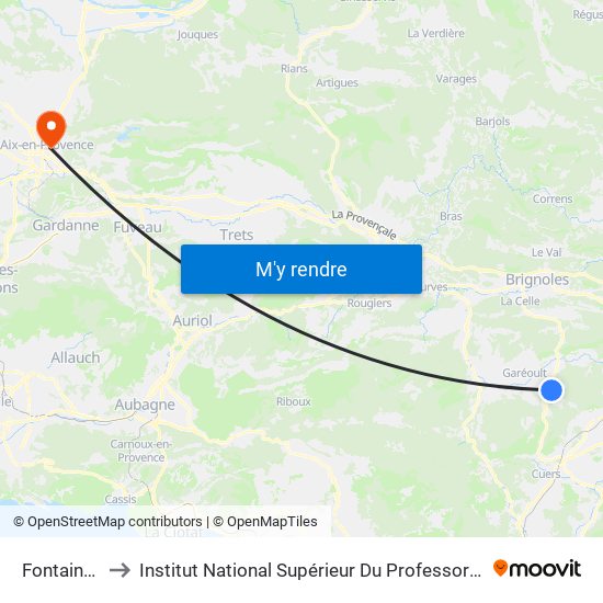 Fontaine De Ricaud to Institut National Supérieur Du Professorat Et De L'Éducation (Site D'Aix-En-Provence) map