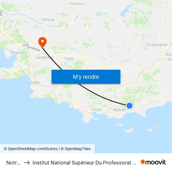 Notre Dame to Institut National Supérieur Du Professorat Et De L'Éducation (Site D'Aix-En-Provence) map
