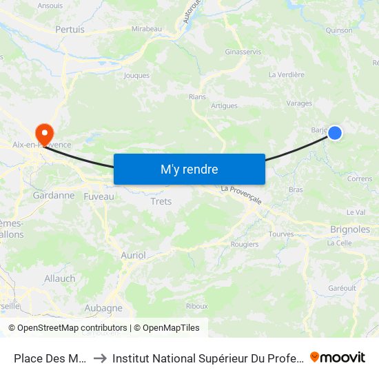 Place Des Martyres Du Bessillon to Institut National Supérieur Du Professorat Et De L'Éducation (Site D'Aix-En-Provence) map