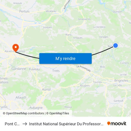 Pont Cooperative to Institut National Supérieur Du Professorat Et De L'Éducation (Site D'Aix-En-Provence) map