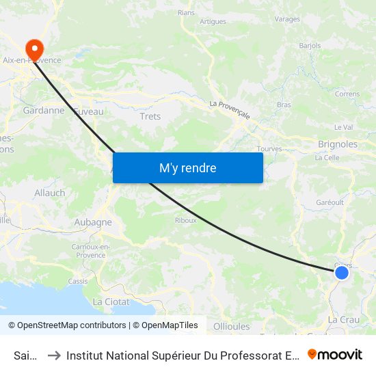 Saint Jean to Institut National Supérieur Du Professorat Et De L'Éducation (Site D'Aix-En-Provence) map