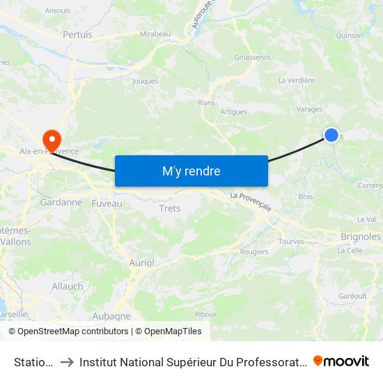 Station Service to Institut National Supérieur Du Professorat Et De L'Éducation (Site D'Aix-En-Provence) map