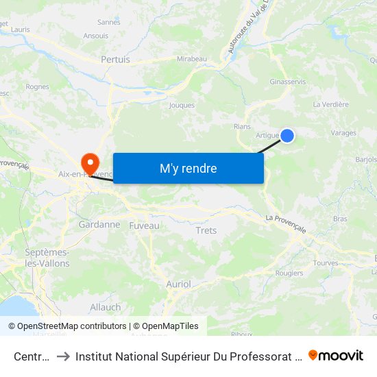 Centre Village to Institut National Supérieur Du Professorat Et De L'Éducation (Site D'Aix-En-Provence) map