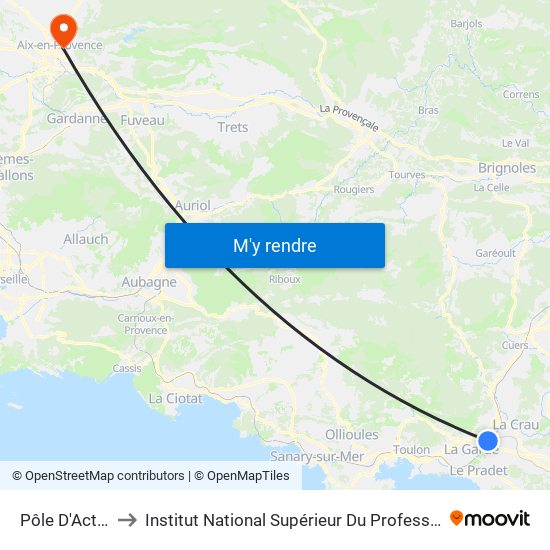 Pôle D'Activité Toulon Est to Institut National Supérieur Du Professorat Et De L'Éducation (Site D'Aix-En-Provence) map