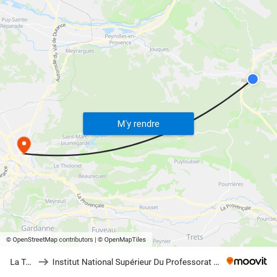 La Toulonne to Institut National Supérieur Du Professorat Et De L'Éducation (Site D'Aix-En-Provence) map