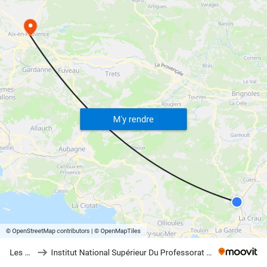 Les Aiguiers to Institut National Supérieur Du Professorat Et De L'Éducation (Site D'Aix-En-Provence) map