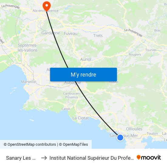 Sanary Les Marines De Portissol to Institut National Supérieur Du Professorat Et De L'Éducation (Site D'Aix-En-Provence) map