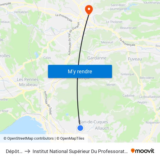 Dépôt La Rose to Institut National Supérieur Du Professorat Et De L'Éducation (Site D'Aix-En-Provence) map