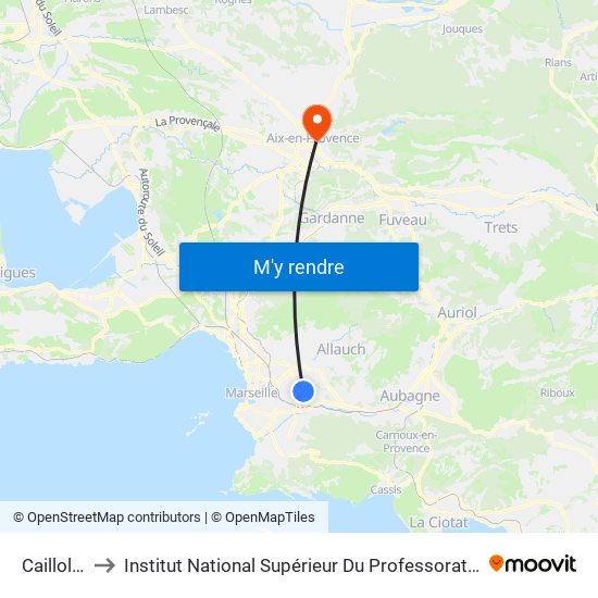Caillols Le Clos to Institut National Supérieur Du Professorat Et De L'Éducation (Site D'Aix-En-Provence) map