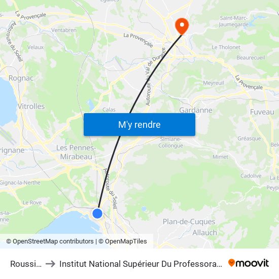 Roussin Picaron to Institut National Supérieur Du Professorat Et De L'Éducation (Site D'Aix-En-Provence) map