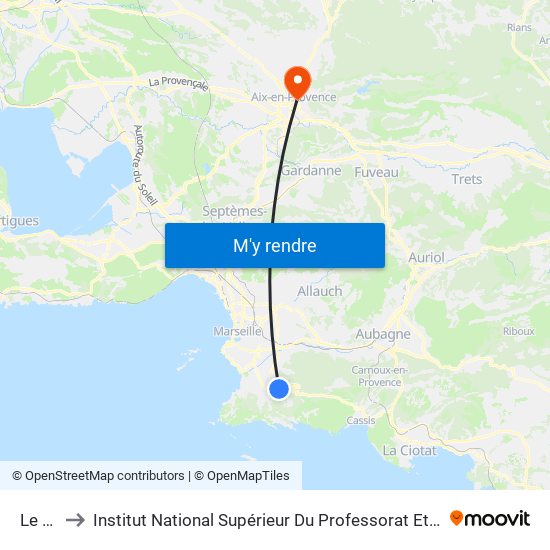 Le Redon to Institut National Supérieur Du Professorat Et De L'Éducation (Site D'Aix-En-Provence) map