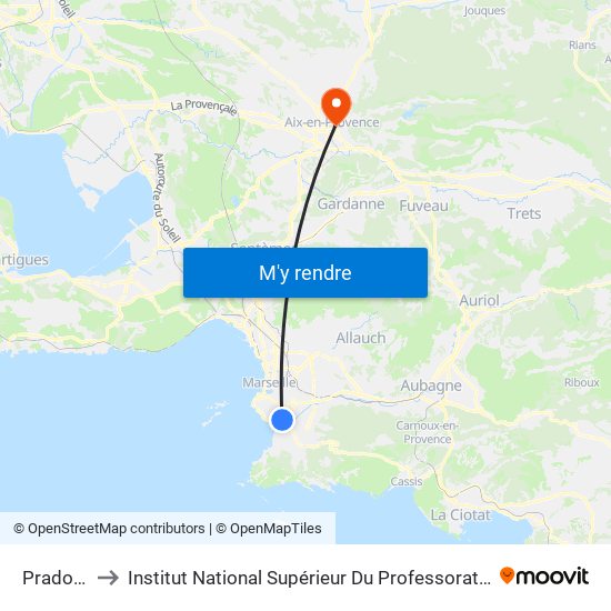 Prado St Giniez to Institut National Supérieur Du Professorat Et De L'Éducation (Site D'Aix-En-Provence) map