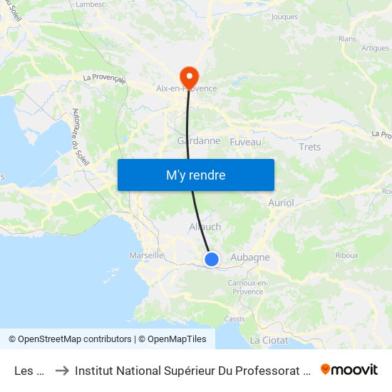 Les Accates to Institut National Supérieur Du Professorat Et De L'Éducation (Site D'Aix-En-Provence) map