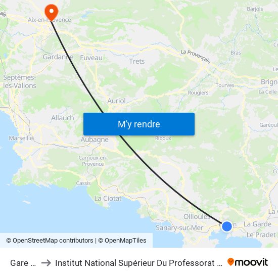 Gare (Toulon) to Institut National Supérieur Du Professorat Et De L'Éducation (Site D'Aix-En-Provence) map