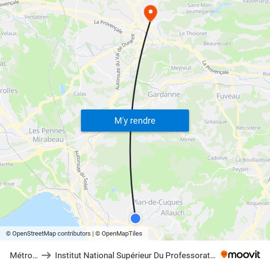 Métro La Rose to Institut National Supérieur Du Professorat Et De L'Éducation (Site D'Aix-En-Provence) map
