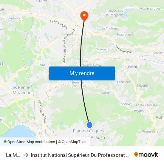 La Montade to Institut National Supérieur Du Professorat Et De L'Éducation (Site D'Aix-En-Provence) map