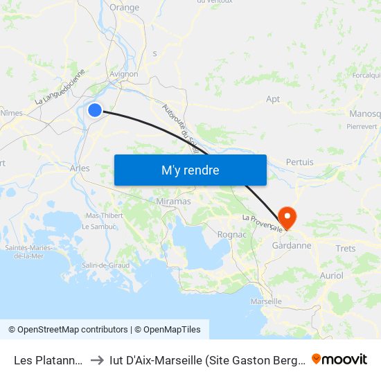 Les Platannes to Iut D'Aix-Marseille (Site Gaston Berger) map