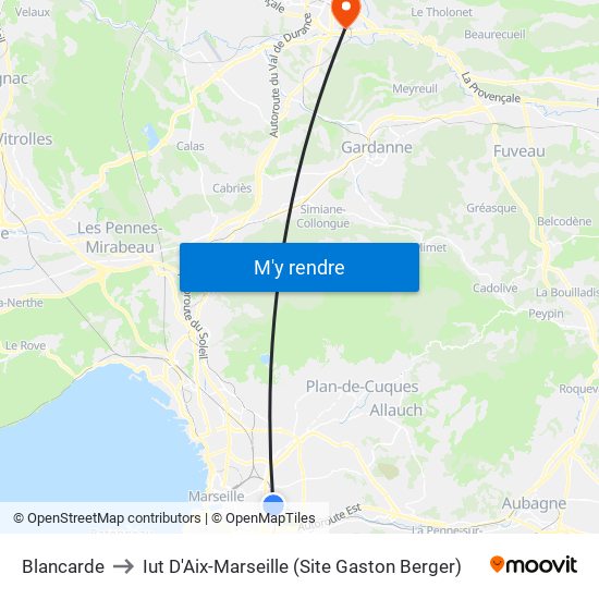 Blancarde to Iut D'Aix-Marseille (Site Gaston Berger) map