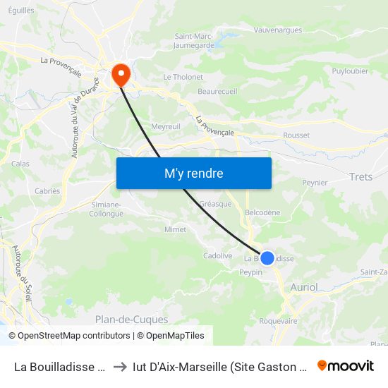 La Bouilladisse Gare to Iut D'Aix-Marseille (Site Gaston Berger) map