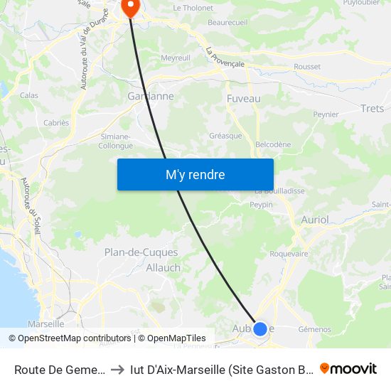 Route De Gemenos to Iut D'Aix-Marseille (Site Gaston Berger) map