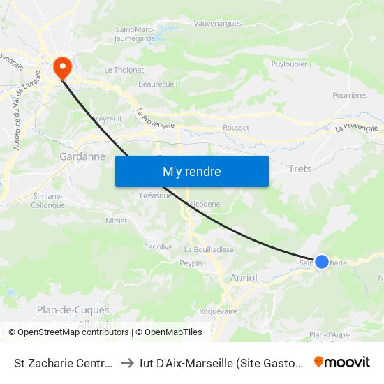 St Zacharie Centre Ville to Iut D'Aix-Marseille (Site Gaston Berger) map