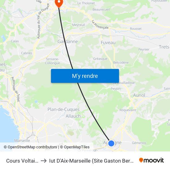 Cours Voltaire to Iut D'Aix-Marseille (Site Gaston Berger) map