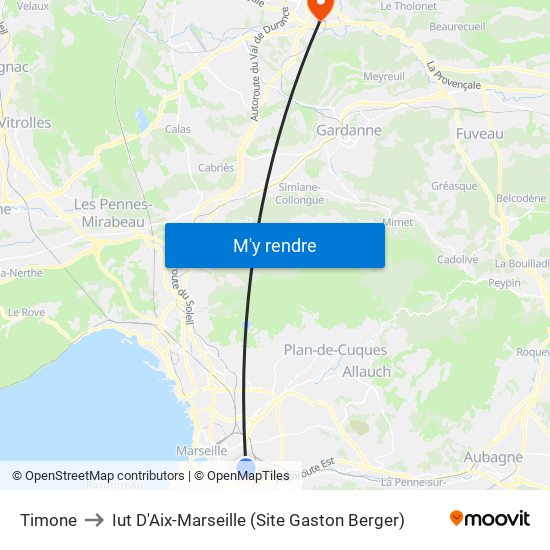 Timone to Iut D'Aix-Marseille (Site Gaston Berger) map