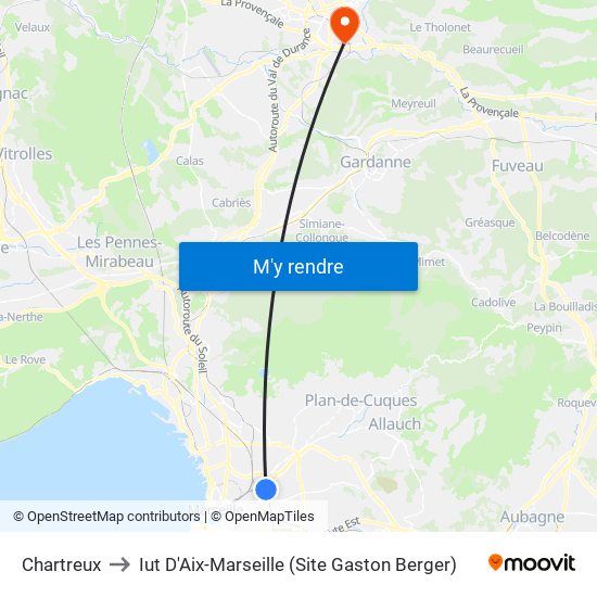 Chartreux to Iut D'Aix-Marseille (Site Gaston Berger) map