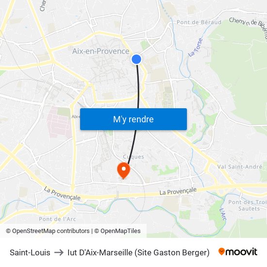 Saint-Louis to Iut D'Aix-Marseille (Site Gaston Berger) map