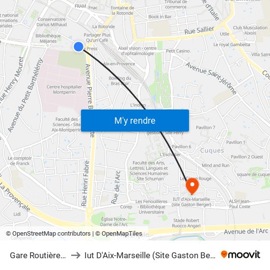 Gare Routière 03 to Iut D'Aix-Marseille (Site Gaston Berger) map