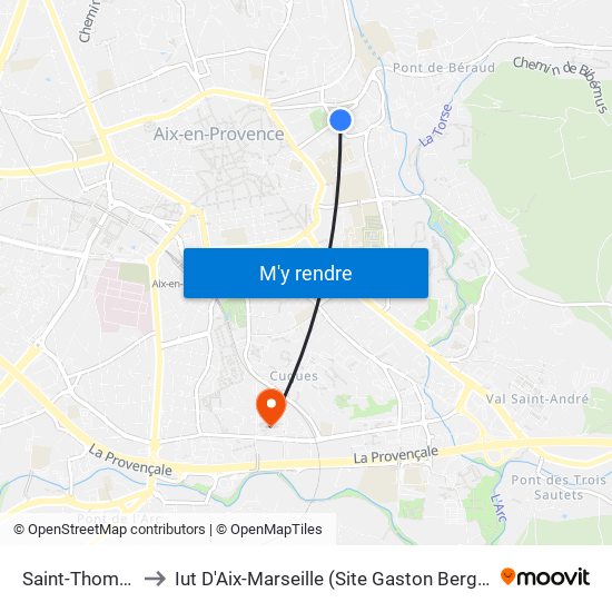 Saint-Thomas to Iut D'Aix-Marseille (Site Gaston Berger) map