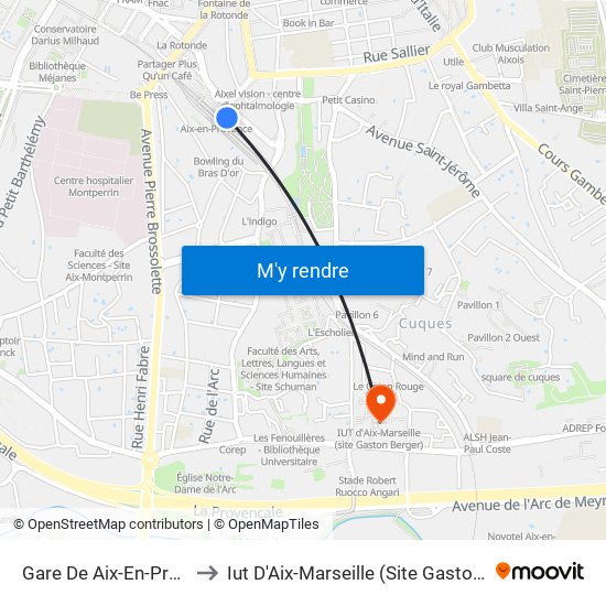 Gare De Aix-En-Provence to Iut D'Aix-Marseille (Site Gaston Berger) map