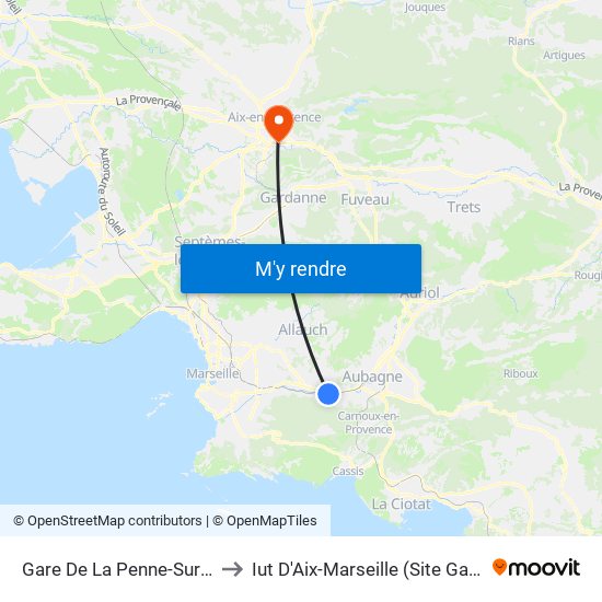 Gare De La Penne-Sur-Huveaune to Iut D'Aix-Marseille (Site Gaston Berger) map