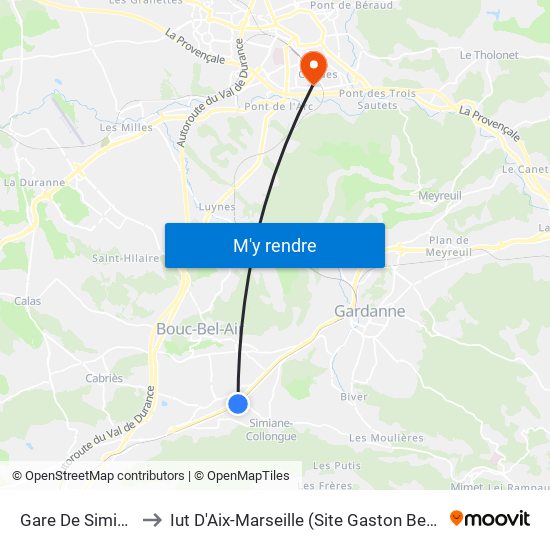 Gare De Simiane to Iut D'Aix-Marseille (Site Gaston Berger) map