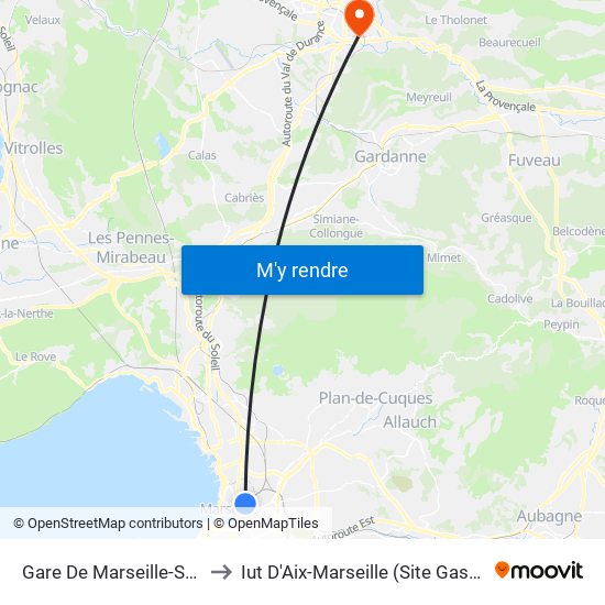 Gare De Marseille-St-Charles to Iut D'Aix-Marseille (Site Gaston Berger) map