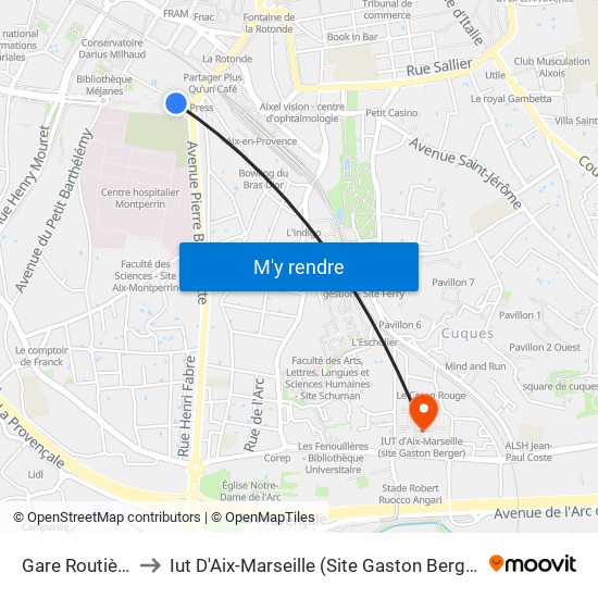 Gare Routière to Iut D'Aix-Marseille (Site Gaston Berger) map