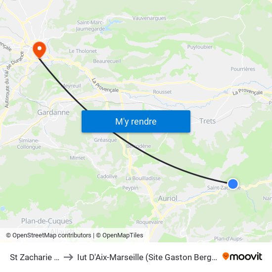 St Zacharie Zi to Iut D'Aix-Marseille (Site Gaston Berger) map