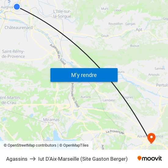 Agassins to Iut D'Aix-Marseille (Site Gaston Berger) map