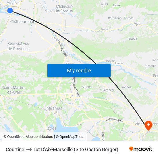 Courtine to Iut D'Aix-Marseille (Site Gaston Berger) map