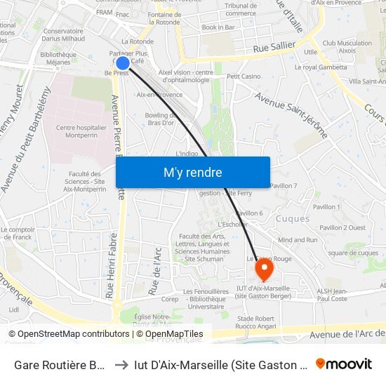 Gare Routière Belges to Iut D'Aix-Marseille (Site Gaston Berger) map