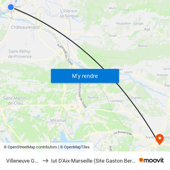 Villeneuve Gare to Iut D'Aix-Marseille (Site Gaston Berger) map