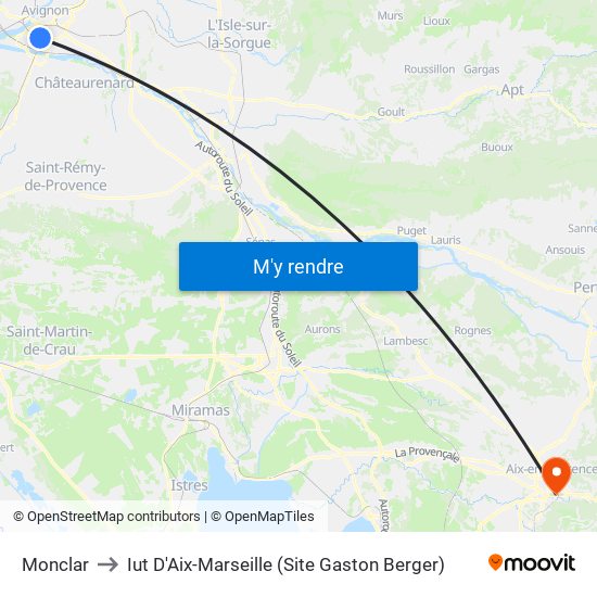 Monclar to Iut D'Aix-Marseille (Site Gaston Berger) map