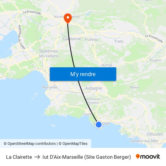 La Clairette to Iut D'Aix-Marseille (Site Gaston Berger) map