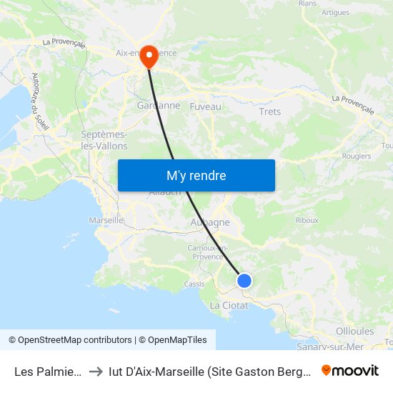 Les Palmiers to Iut D'Aix-Marseille (Site Gaston Berger) map